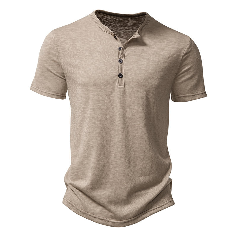 New Summer T Shirt Men Fashion Henley Collar White Tshirt Mens Short Sleeve Casual Slim Tops Tees Solid Color T-shirt for Man