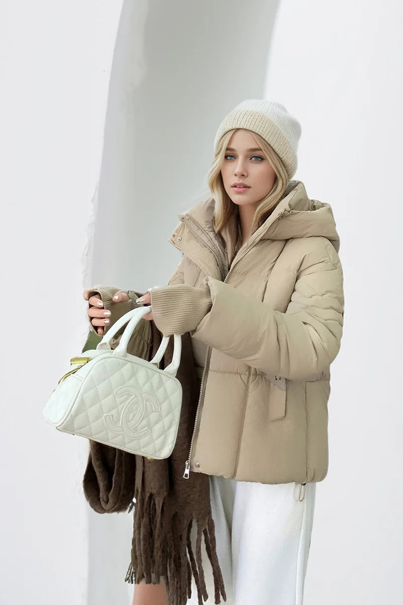 MIEGOFCE Frühling Herbst Kurze Frauen Jacke Große Tasche Stehkragen Mit Kapuze Mantel Warme Gestrickte Gewinde Hülse Parka MZ-24585