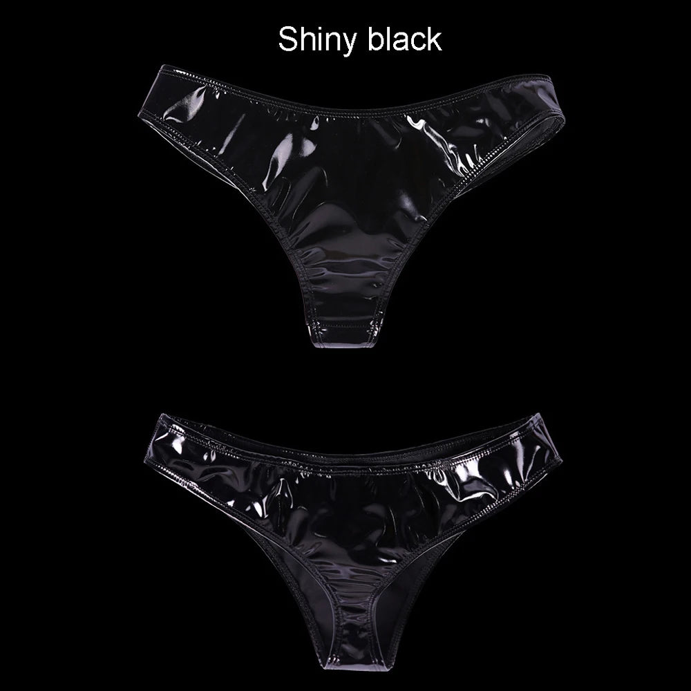 Wet Look PVC Short Shiny PU Leather Briefs Underwear Women Panties Hot Sexy Calcinha Tangas Bikini String Thongs Tights Lingerie