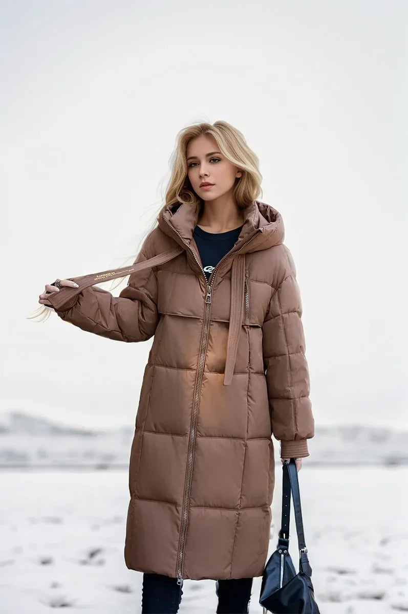 Frauen Parkas 2024 Herbst Winter Daunen Baumwoll jacken gepolstert verdickt Overknee locker lässig lange warme Taschen Mantel Schnee mantel