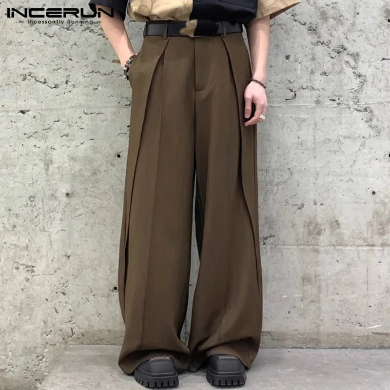 INCERUN Men Pants Solid Color Button Joggers Korean Style Straight Trousers Men Streetwear Loose 2024 Fashion Casual Male Pants