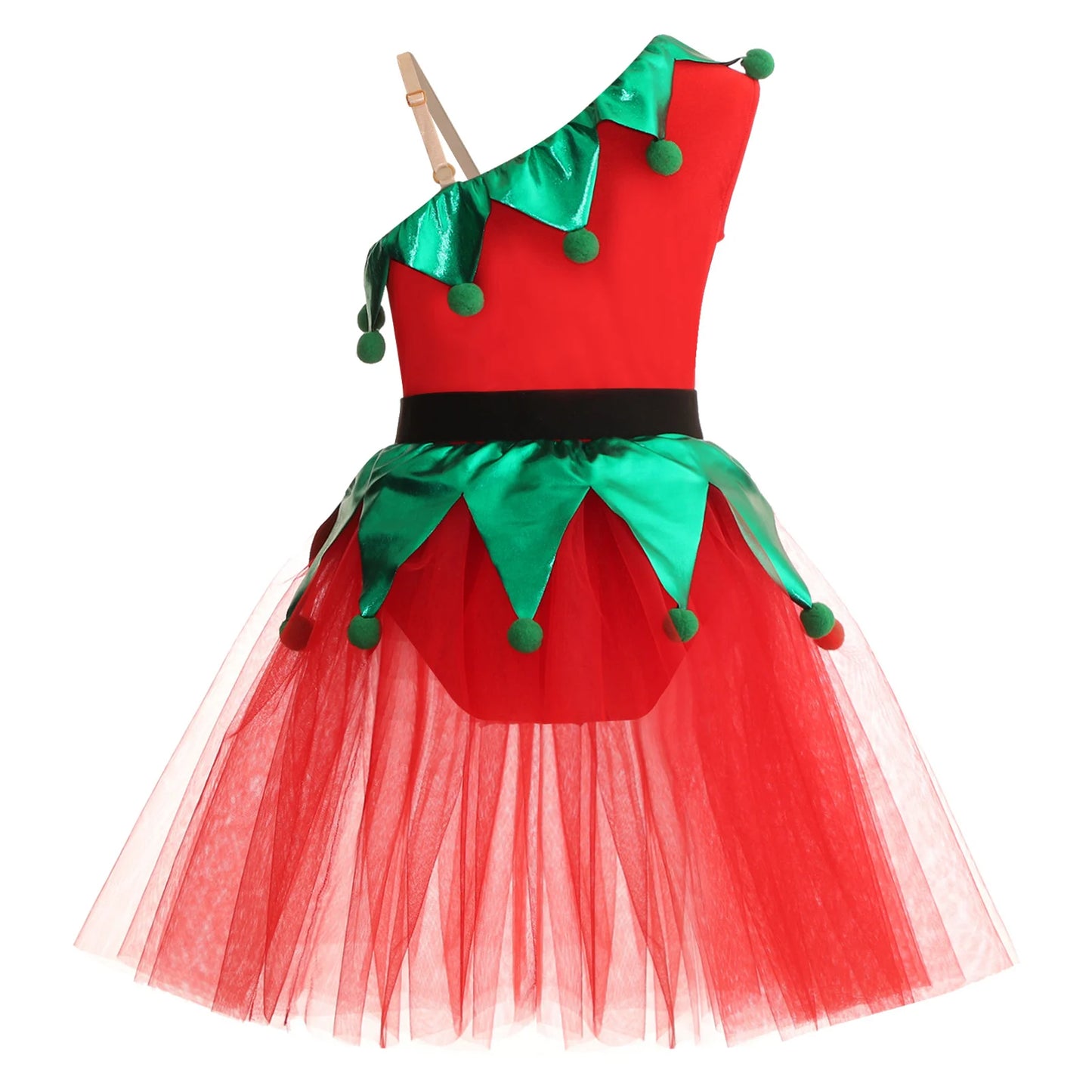 Kinder Mädchen eine Schulter Weihnachten Tanz Tutu Kleid Trikot Weihnachten Urlaub Party Santas Helfer Festivals Performance Kostüm