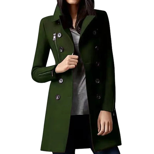 Outerwears Winter Damen Trenchcoat Zweireihig mit Futter Europäische Größe Mäntel Revers Lässige Lange Jacke Damenbekleidung