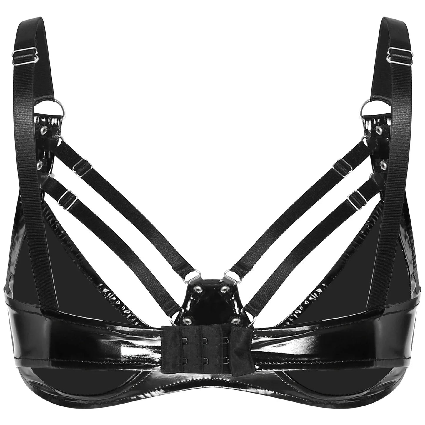 Sexy Womens Unlined Wire-free Strappy Bralette Glossy Patent Leather Hot Bra Top Wire-Free Brassiere Rave Pole Dancce Costume