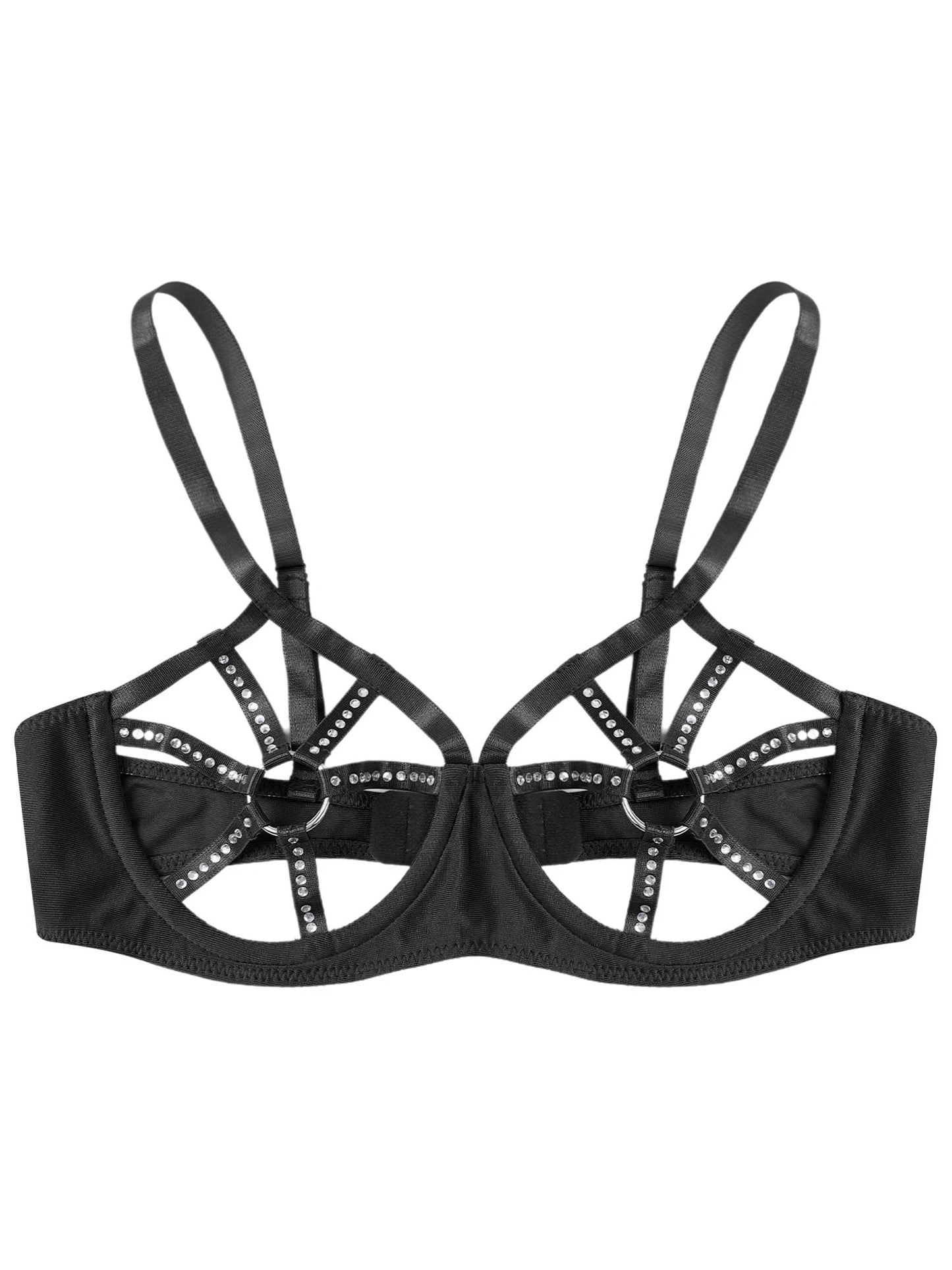 Offene Brustwarzen für Damen Push-up-BH glänzender Strass sehen durch Riemchen Crop Top unter verdrahtete Bustier Bra lette Unterwäsche