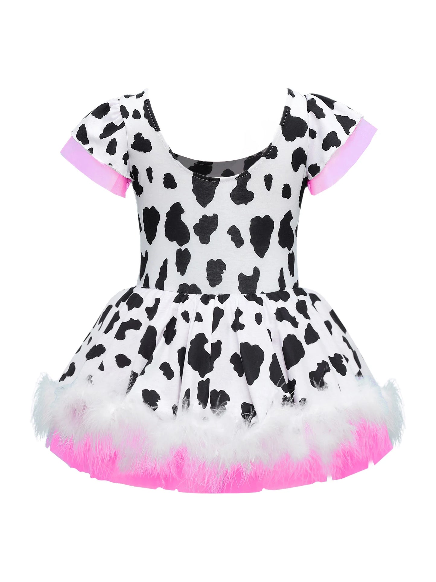 Kinder Cowgirl Kostüm Mädchen Kuh druckt Kurzarm Plüsch Tutu Kleid Trikot für Halloween Western Rodeo Dress Up Party Karneval