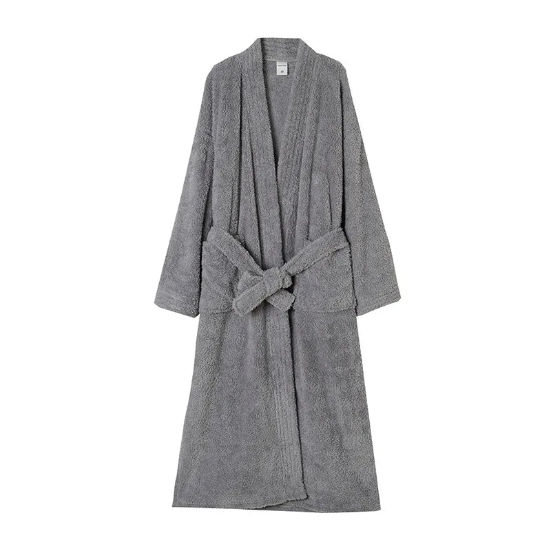 Verdickte warme Fleece-Duschroben, langer Kimono-Bademantel für Herren, lockere Nachtwäsche, Paar-Peignoir-Kleid mit Tasche, weiche Loungewear