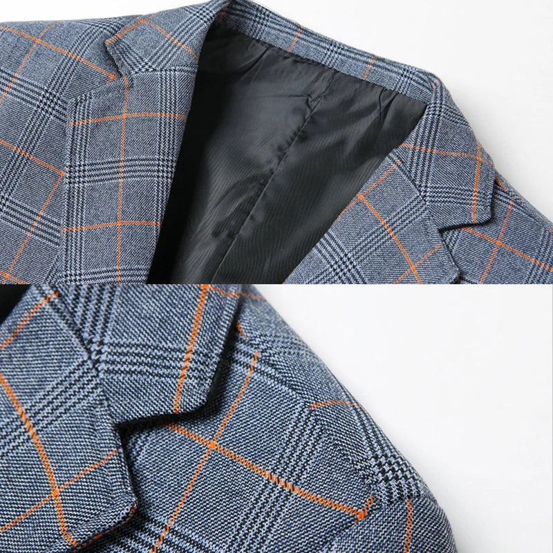 New Men's Blazer Oversized Suit Jacket England Plaid Business Casual Suit Coat Men Clothing Blazer Hombre Casual Suits AF1750