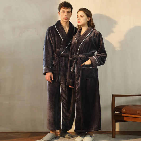 Herbst Winter plus Größe verdickt warmes Paar Flanell lange Robe Nachtwäsche neue Bademantel Kleid Korallen Fleece Home Wear