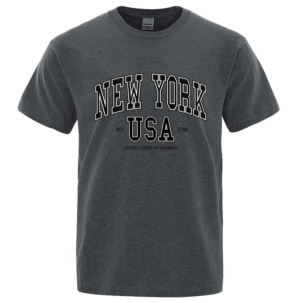 New York Usa Est 1788 Street City Letter Tops Men O-Neck Shirt Summer Loose Clothing Cotton Oversize Luxury Tshirt Hip Hop Tops