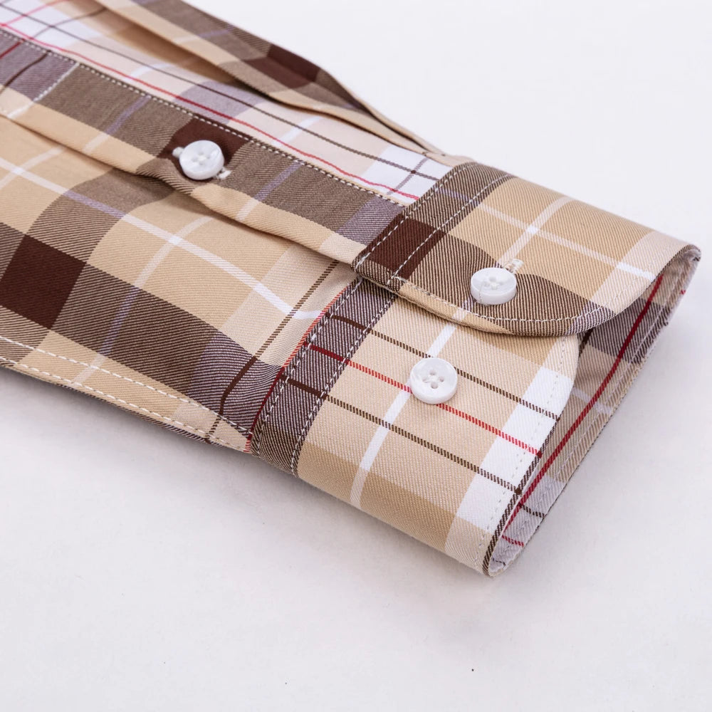 Men&#39;s Versatile Casual Soft Modal Cotton Checkered Shirt Long Sleeve Standard-fit Comfortable Striped Plaid Button Up Shirts