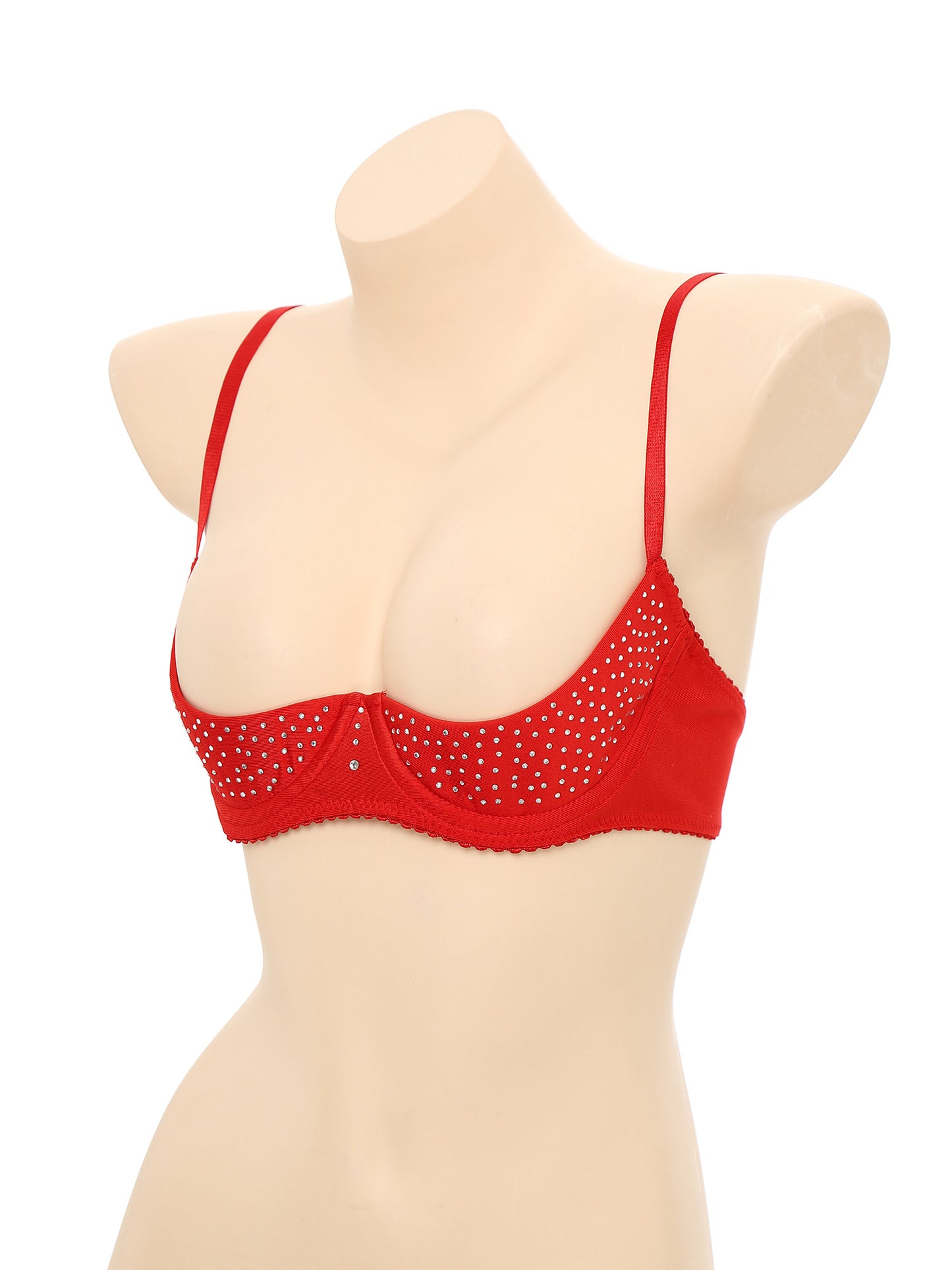 Damen Balcon ette funkelnden Strass Demi Cup Bügel ungefüttert Push-up Regal BH nicht gepolsterte Bra lette Dessous Unterwäsche