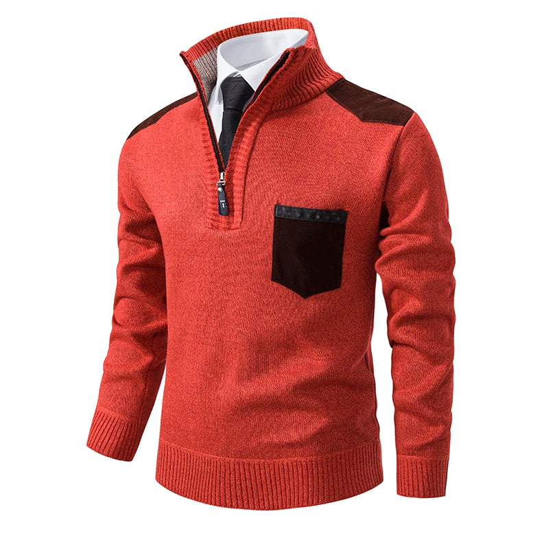 Herbst Winter Herren Strick pullover halber Reiß verschluss Pullover Herren Mode Slim Fit Stehkragen warme lässige Strick pullover