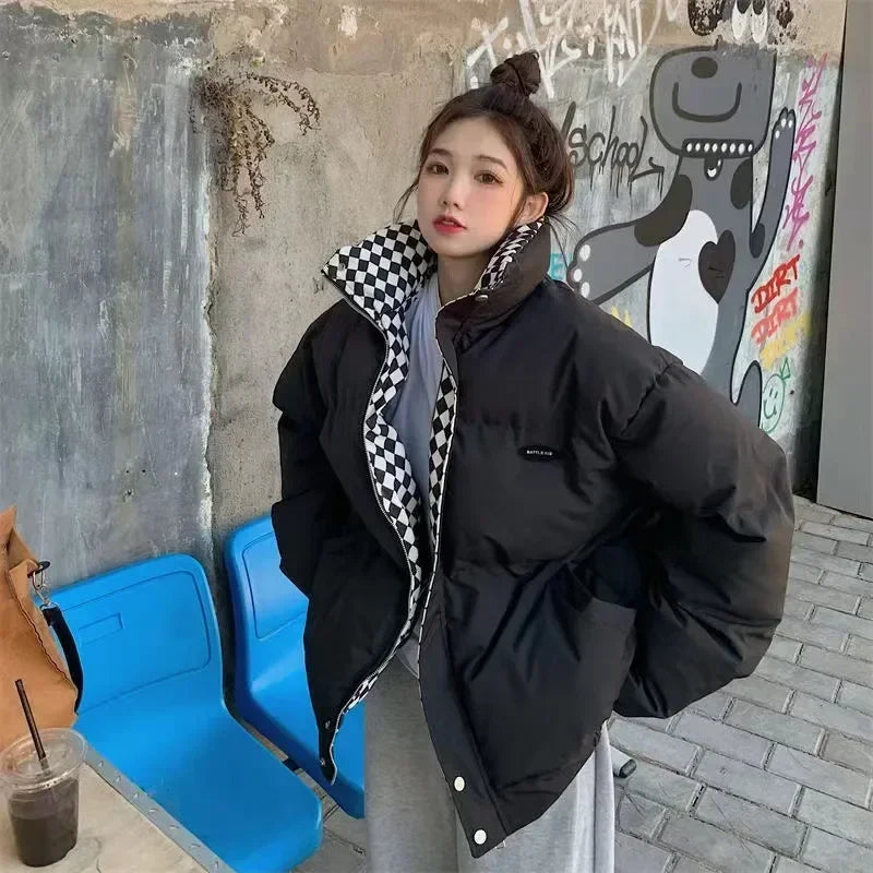 2024 Winter Daunen Baumwolle losen Mantel Frauen gepolsterte Jacke Herbst Frau solide dicke warme Puffer Parkas schwarz weiß Overs ize Outwear