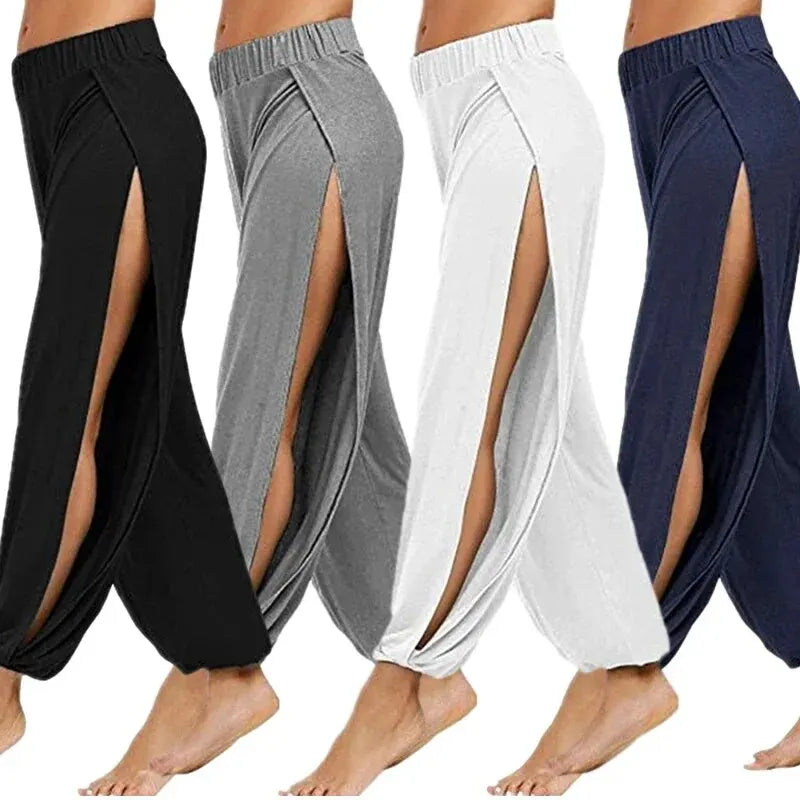 Frauen Mode Yoga hosen hoch taillierte Schlitz weites Bein Haren Hosen Gym Leggings lässig solide hohle Trainings hose Gym Home Wear