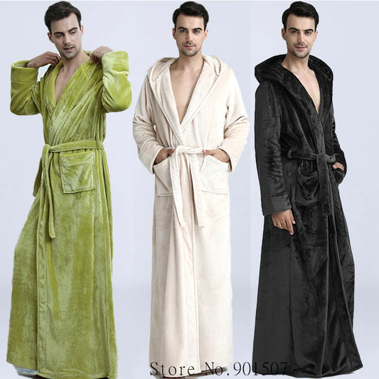 Männer Nachtwäsche verdicken Flanell Bademantel Kleid lose Robe Winter warm Kimono Bad Kleid lange Pegnoirs Dusch mäntel nach Hause Kleidung