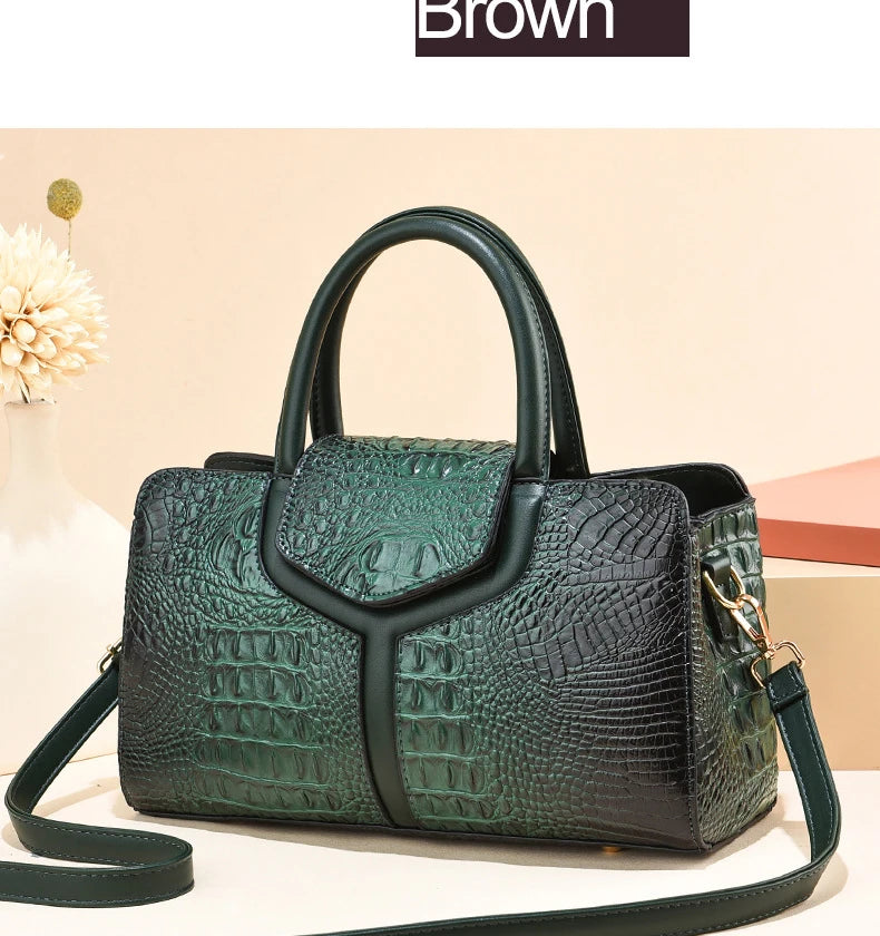 TRAVEASY Summer Casual Vintage Top-Handle Bags for Women Fashion Alligator Large Capacity Female Shoulder Bags Crossbody Bags