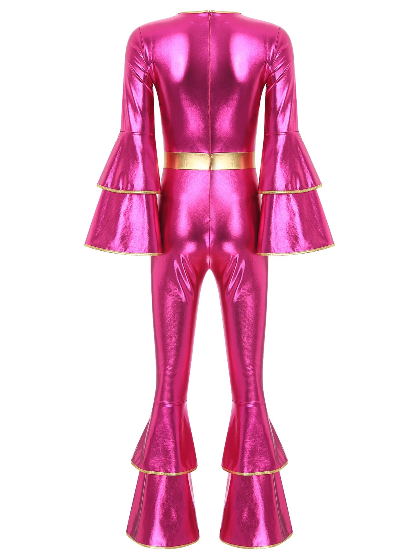 Damen Disco Kostüme sexy glänzend metallisch Retro Tanz Overall 70er 80er Jahre Hippie-Thema Party Halloween Cosplay Kostüm