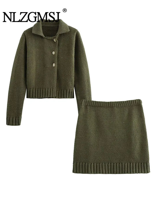 Traf 2024 Herbst gestrickte Minirock-Sets für Damen Mode gestrickte Freizeit jacke Top Damen anzug 2-teilige Sets Damen Outfit