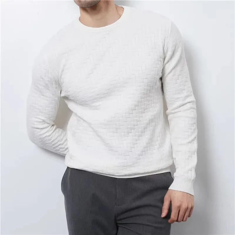 Herbst Winter Smart Casual Oansatz Pullover Männer Gestrickte Pullover Mode Einfarbig Herren Slim Fit Casual Weben Stricken Pullover