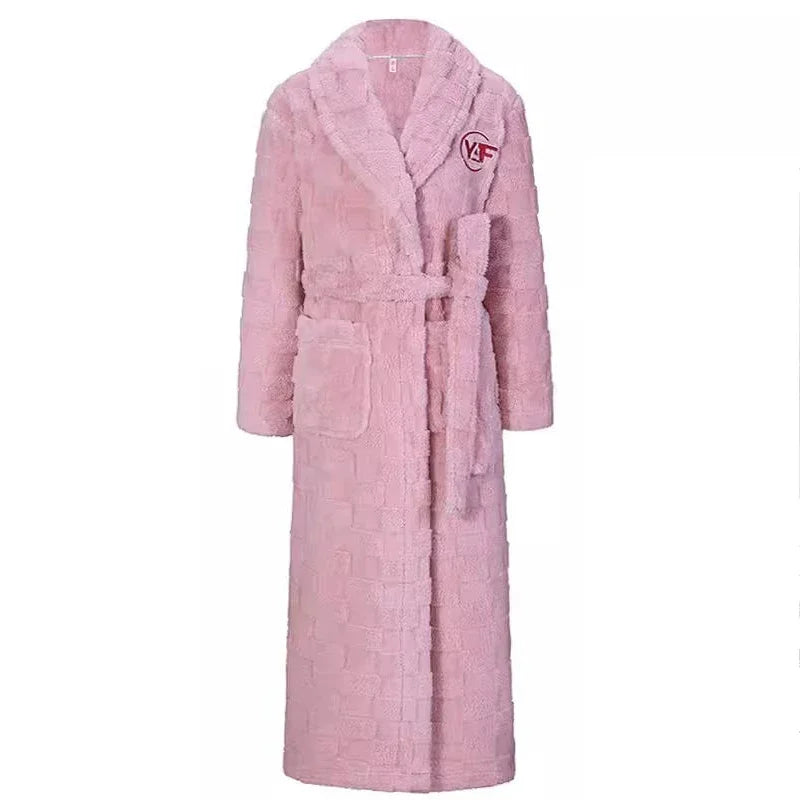 Verdicken männer Flanell Kimono Bademantel Kleid Winter Plus Größe Paar Nachtwäsche Lange Robe Lose Korallen Fleece Homewear Loungewear