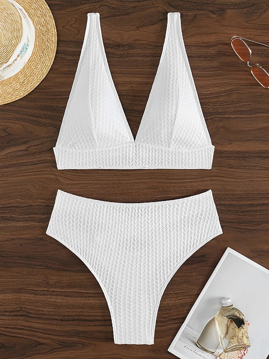 2024 White Bikini Printed Swimsuit Women Sexy High Waist Swimwear Female Bathers Bathing Swimming Swim Suit Beachwear