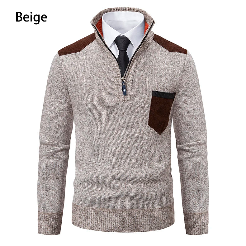 Herbst Winter Herren Strick pullover halber Reiß verschluss Pullover Herren Mode Slim Fit Stehkragen warme lässige Strick pullover