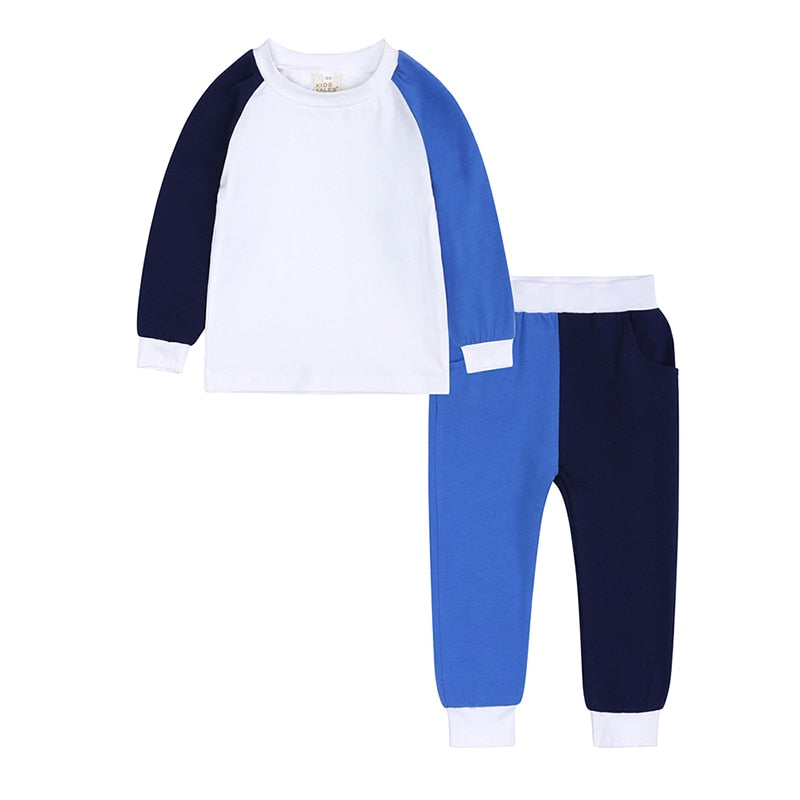 2Pcs Children Outwear Boys Girls Tracksuit Sets Patchwork Kids Loungewear Pyjamas Clothes Cotton Toddler Sweatwear+Pants Suit