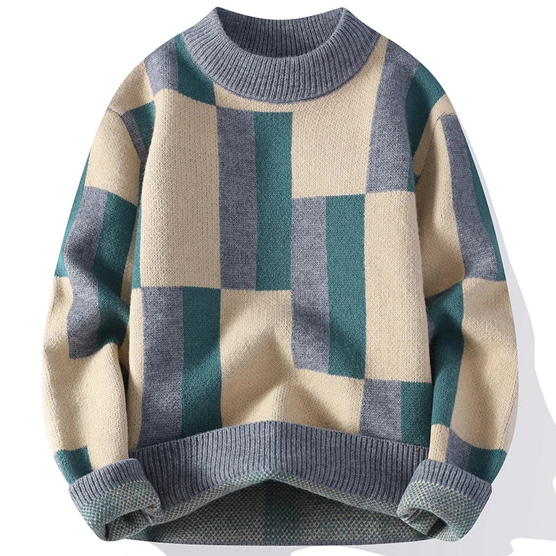 Herbst Winter Herren Mock Neck Strick pullover Mode Plaid Strick pullover Männer jugendliche Vitalität lässig locker warm y2k Pullover