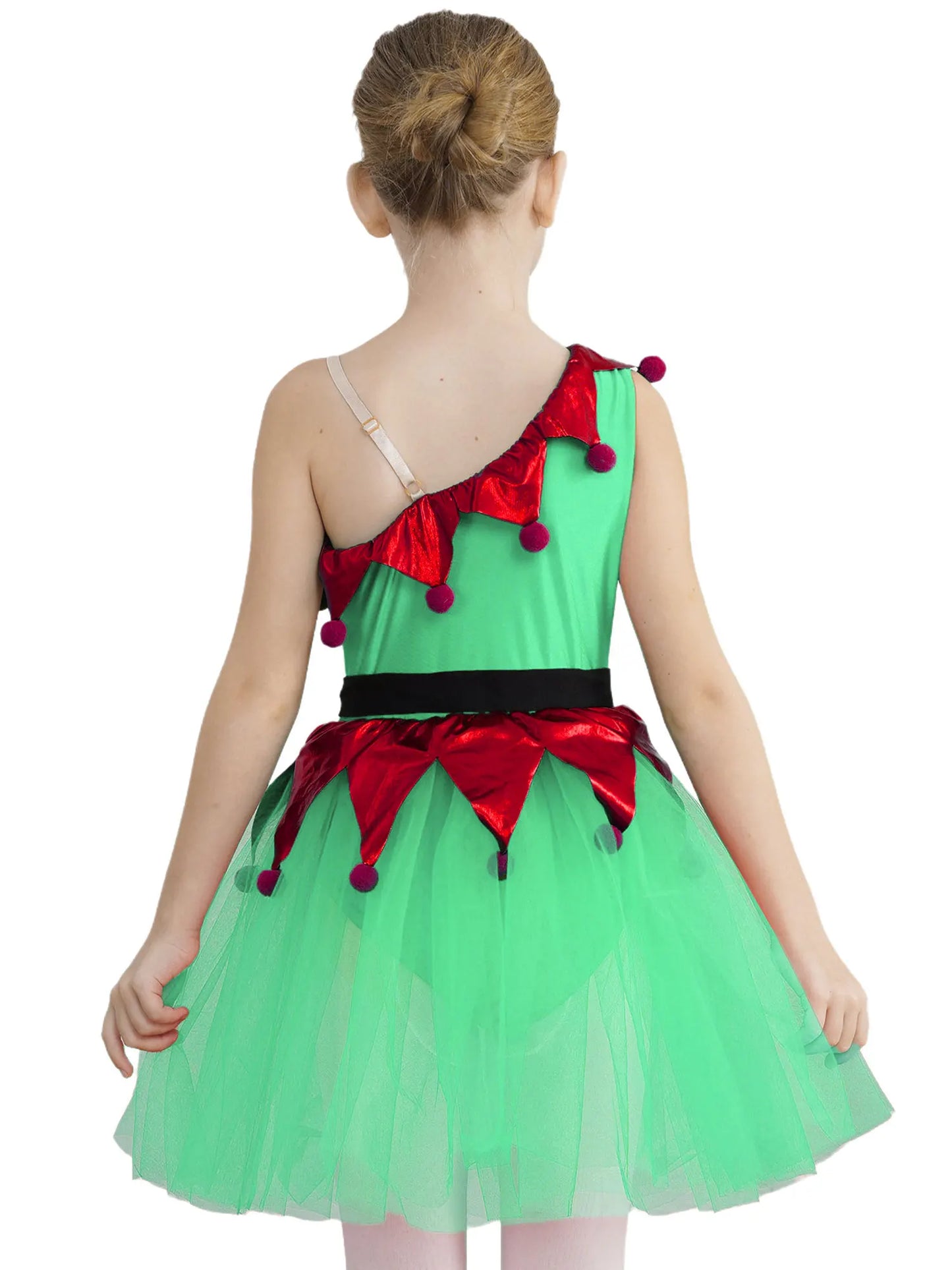 Kinder Mädchen eine Schulter Weihnachten Tanz Tutu Kleid Trikot Weihnachten Urlaub Party Santas Helfer Festivals Performance Kostüm