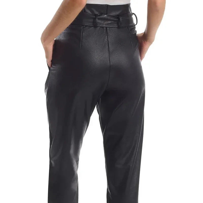 Schwarz matt Kunstleder Frauen dünne Bleistift hose Damen schicke Bodycon Pu kurze Hose mit Schleife Knoten neue Streetwear benutzer definierte