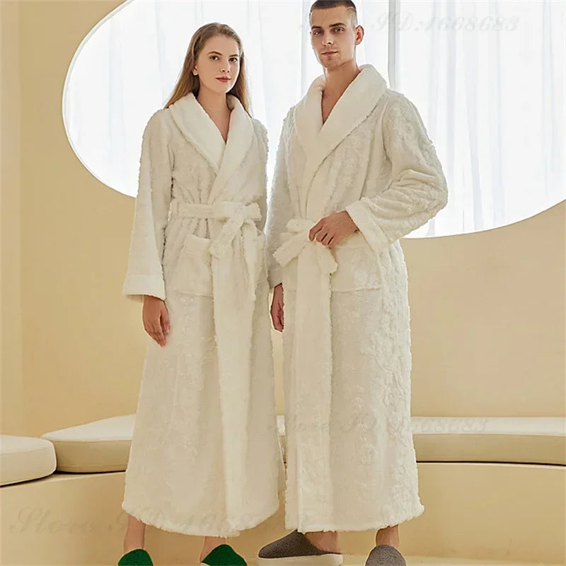 Luxus Dicke Paar Nachtwäsche Herbst Winter Flanell Robe Kimono Bademantel Kleid Hause Kleidung Lose Beiläufige Korallen Fleece Lounge Tragen