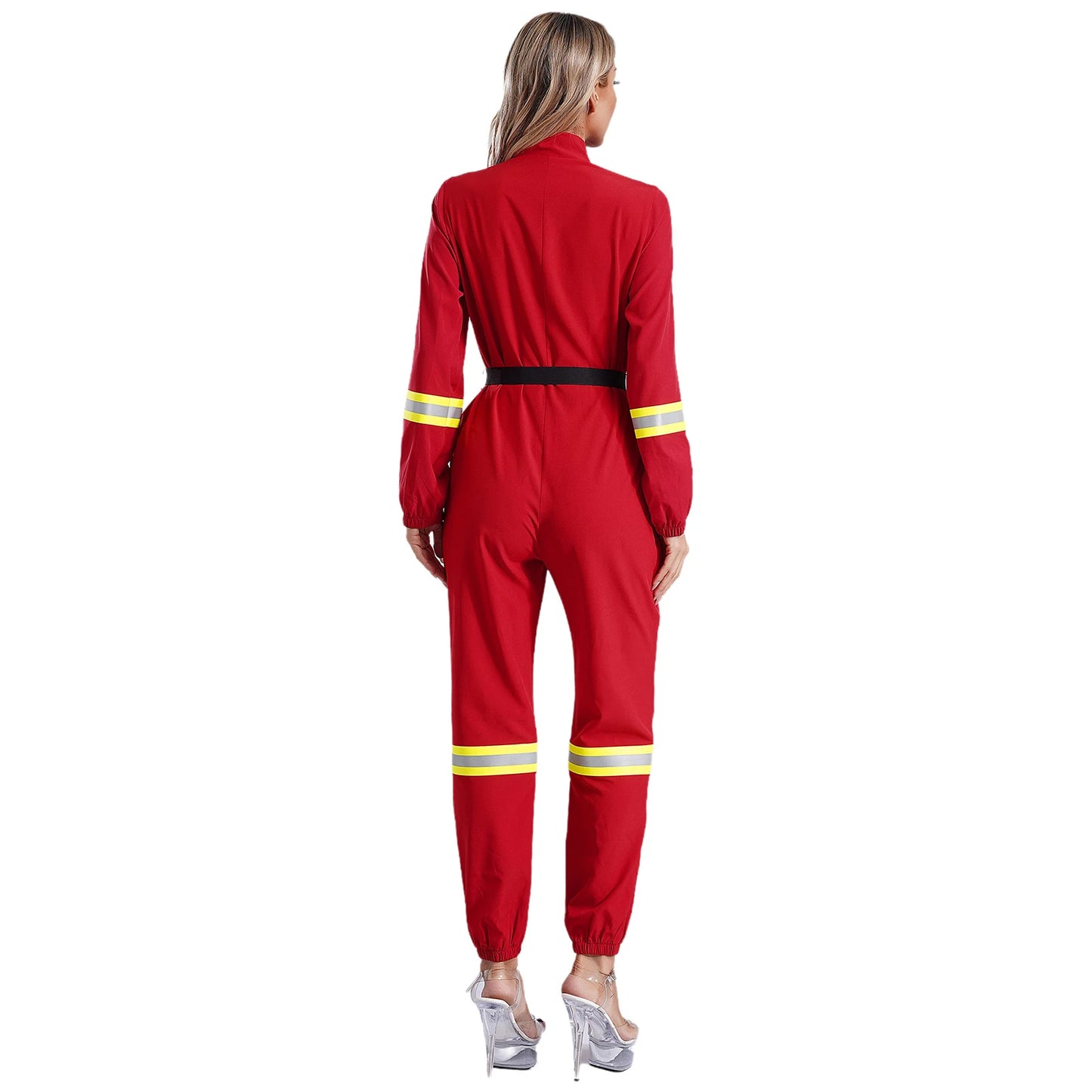 Damen Feuerwehr mann Kostüm Feuerwehr mann Langarm Front Reiß verschluss Overall Stram pler Overalls für Halloween Party Rollenspiel verkleiden