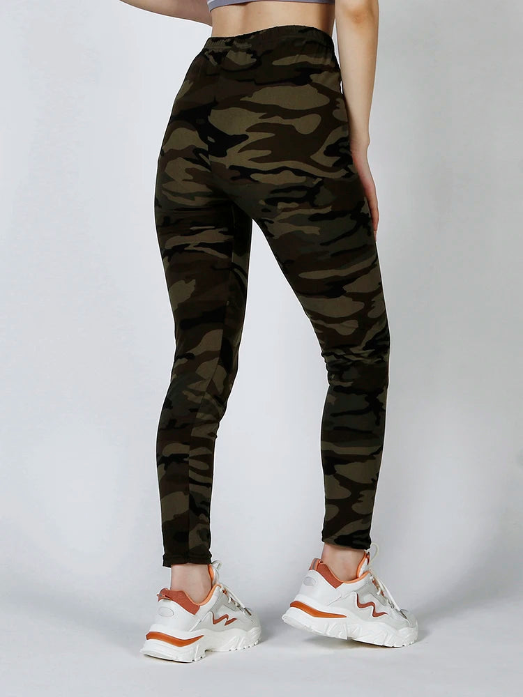 CUHAKCI Camouflage Printed Women Leggings Fitness Leggins Gym High Elastic Skinny Army Green Jegging Sport Pencil Pants New