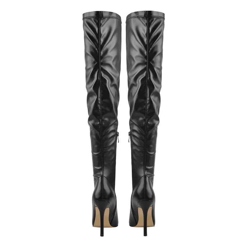 Onlymaker Über Die Knie Frauen Spitz Seite Zipper Patent Leder Dünne High Heels Concise Sexy Party Herbst Winter Stiefel