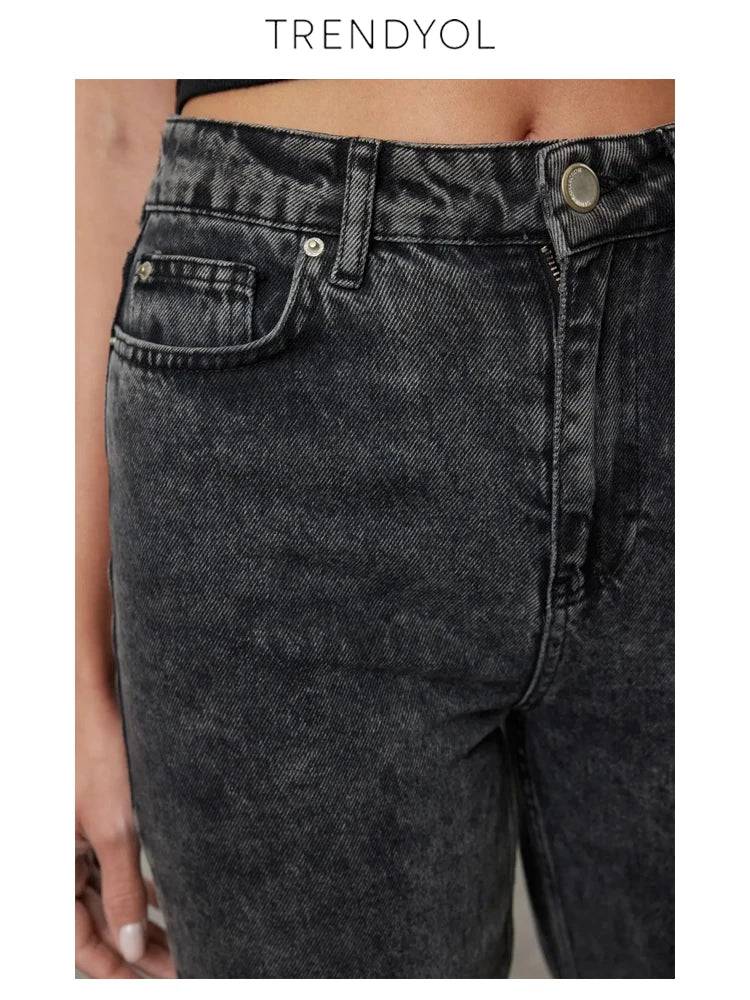 Trendyol TYZA Damen-Bleistiftjeans aus 100 % Baumwolle mit hoher Taille, 2024, Herbst, Skinny-Fit-Hose, Streetwear-Hose