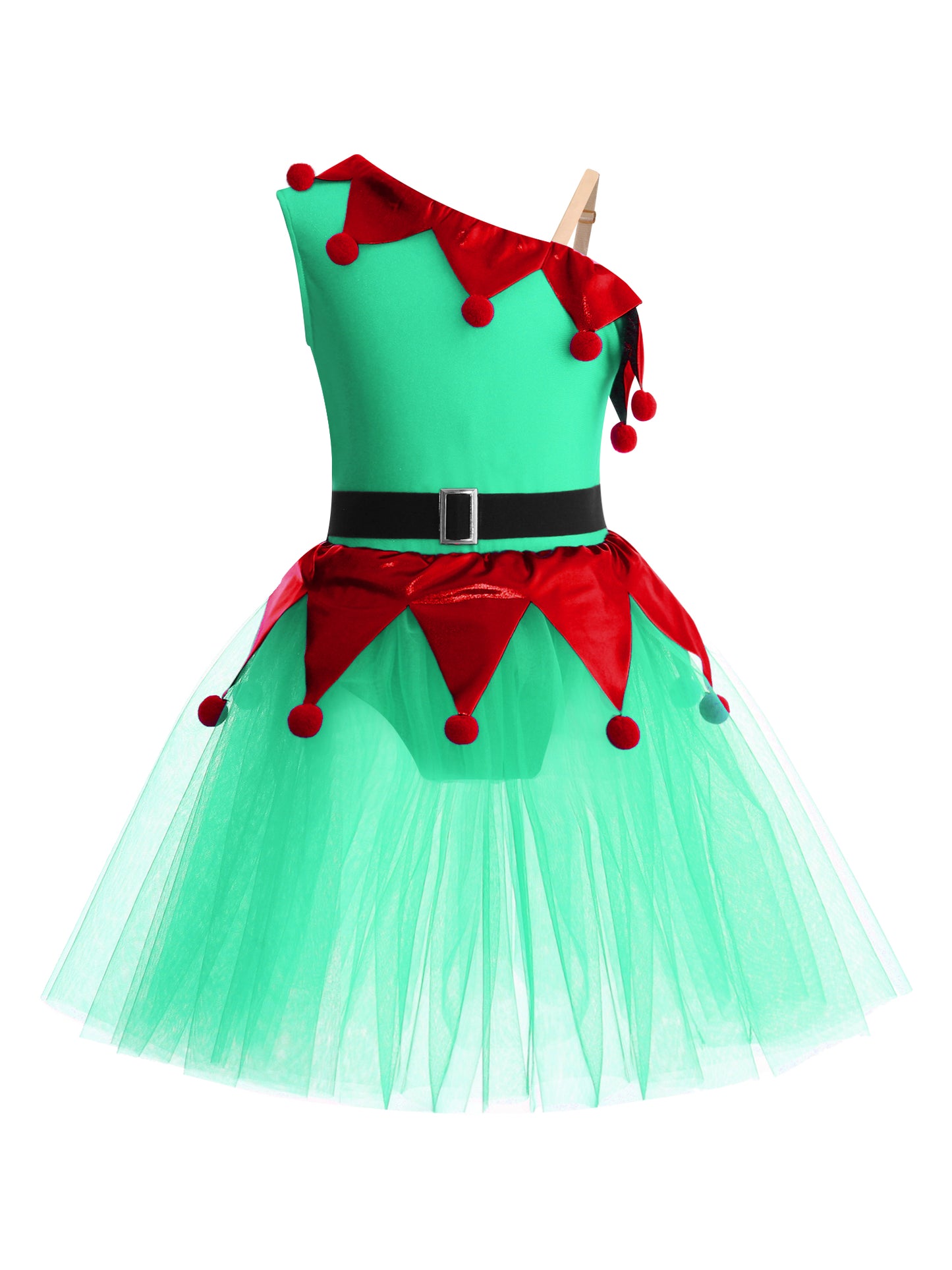 Kinder Mädchen eine Schulter Weihnachten Tanz Tutu Kleid Trikot Weihnachten Urlaub Party Santas Helfer Festivals Performance Kostüm