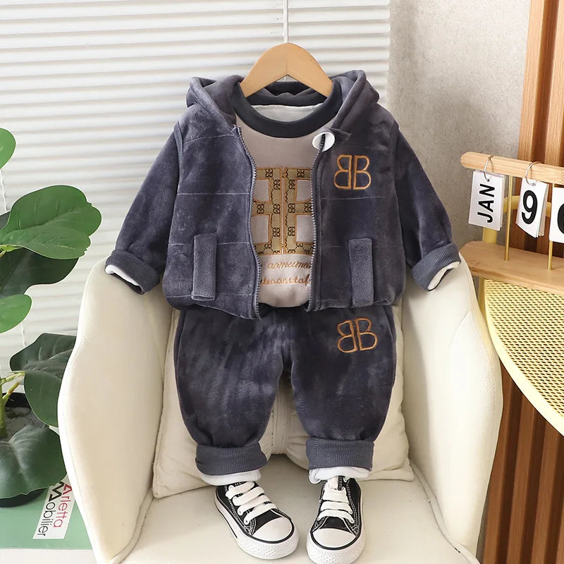 Neue Herbst Winter Baby Kleidung Sets Nette Cartoon Warm Halten Top + Weste + Hosen Mädchen Prinzessin Anzug Geburtstag Geschenke kinder Kleiden