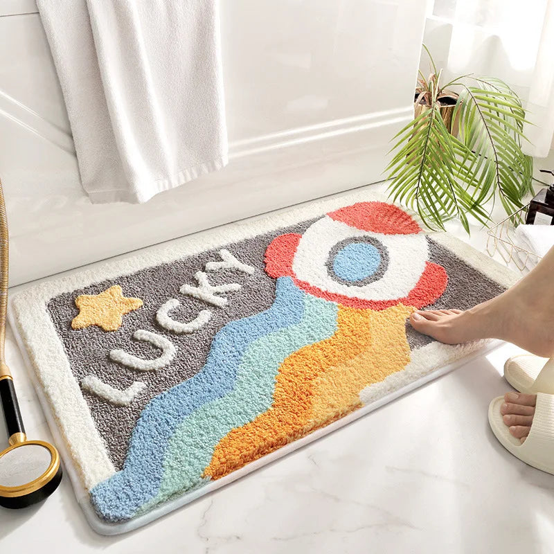 Cartoon Space Series Bath Mat Super Soft Absorbent Fiber Foot Mat Thick Flocked Quick-drying Non-slip Bathroom Rug