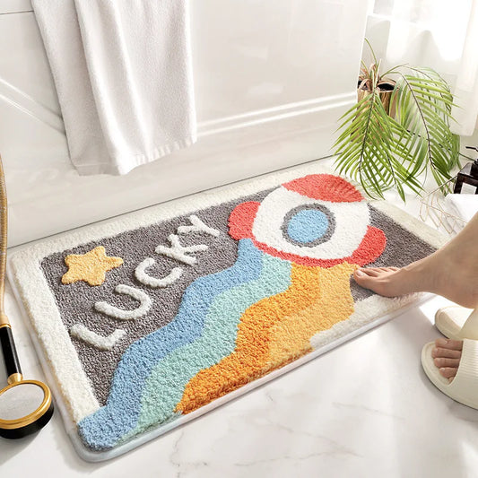 Cartoon Space Series Bath Mat Super Soft Absorbent Fiber Foot Mat Thick Flocked Quick-drying Non-slip Bathroom Rug