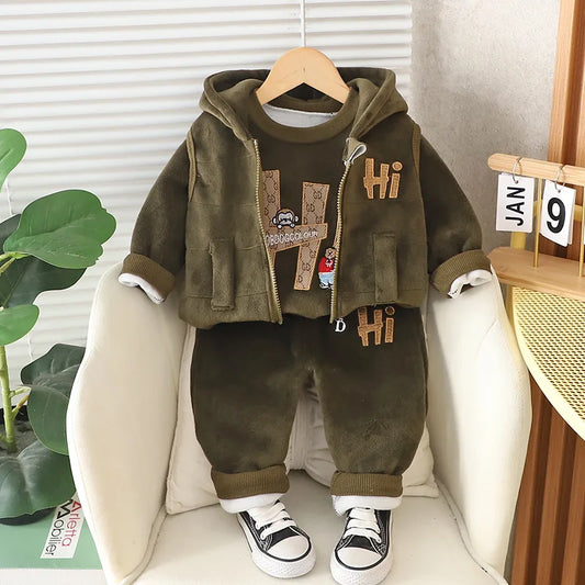 Neue Herbst Winter Baby Kleidung Sets Nette Cartoon Warm Halten Top + Weste + Hosen Mädchen Prinzessin Anzug Geburtstag Geschenke kinder Kleiden