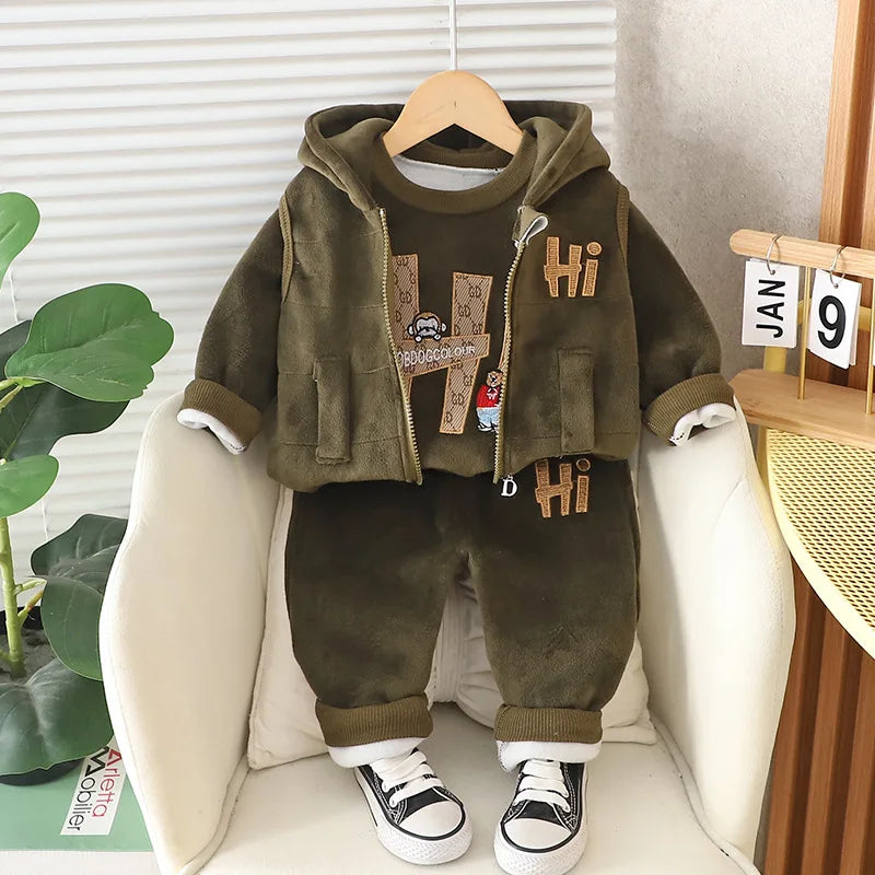 Winter Baby Jungen Kleidung Herbst Jungen Kleidung Sets niedlichen Cartoon Mantel Weste Hosen Mädchen Anzüge 1 2 3 4 Jahre neue Kinder Kleidung