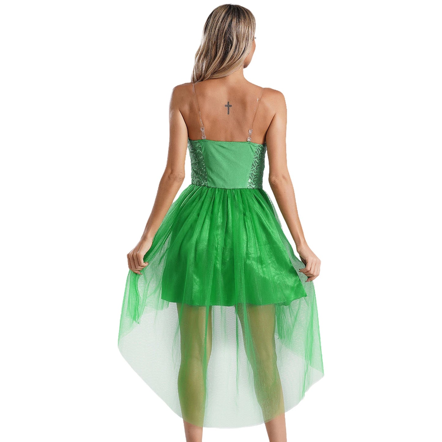 Womens Green Fairy Kostüm Märchen Prinzessin Elf High Low Kleider für Halloween Cosplay Party Bilderbuch Rollenspiel verkleiden