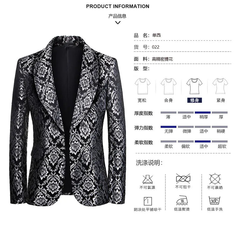 Luxuriöse Boutique Slim Print Herren Anzug Jacke Prom Bankett Smoking Bräutigam Hochzeitskleid Blazer Social Herren Formelle Anzüge Bühnenthost