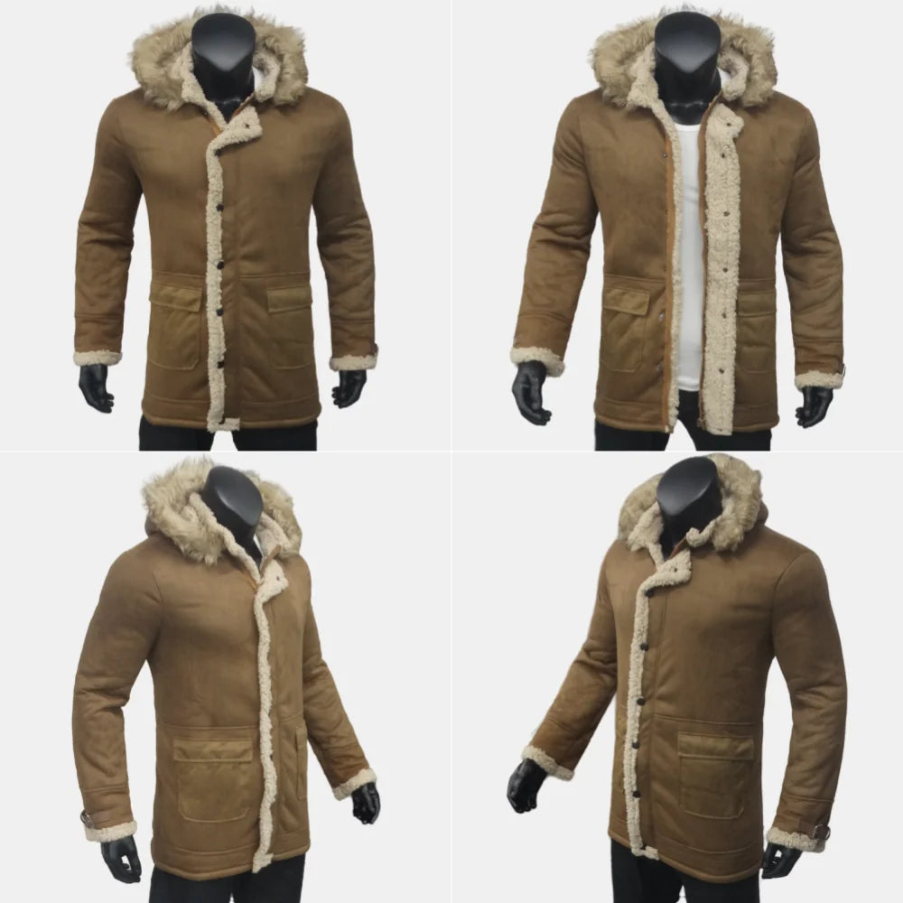 Winter herren Jacken Wildleder Warme Windjacke Mit Kapuze Fleece Jacke Männer Wolle Verdickt Pelz Kragen Oberbekleidung männer Kleidung S-5XL