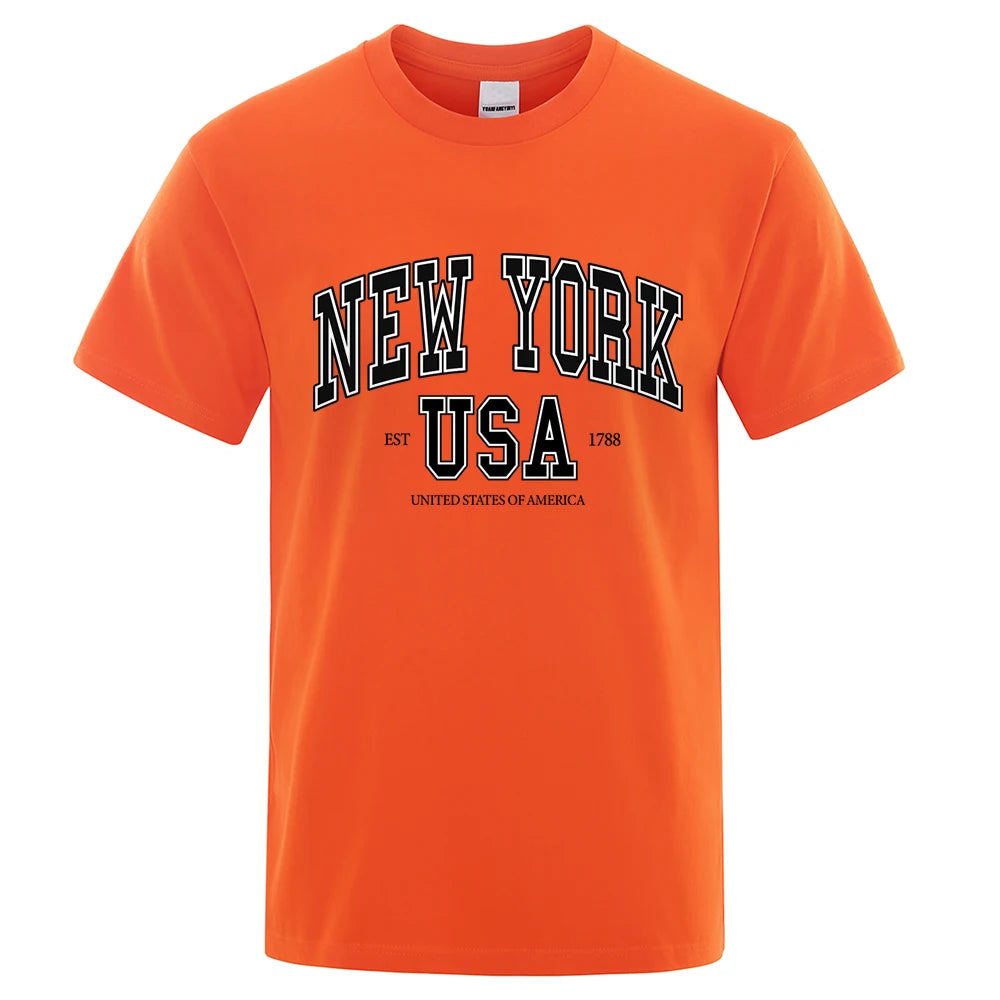 New York Usa Est 1788 Street City Letter Tops Men O-Neck Shirt Summer Loose Clothing Cotton Oversize Luxury Tshirt Hip Hop Tops