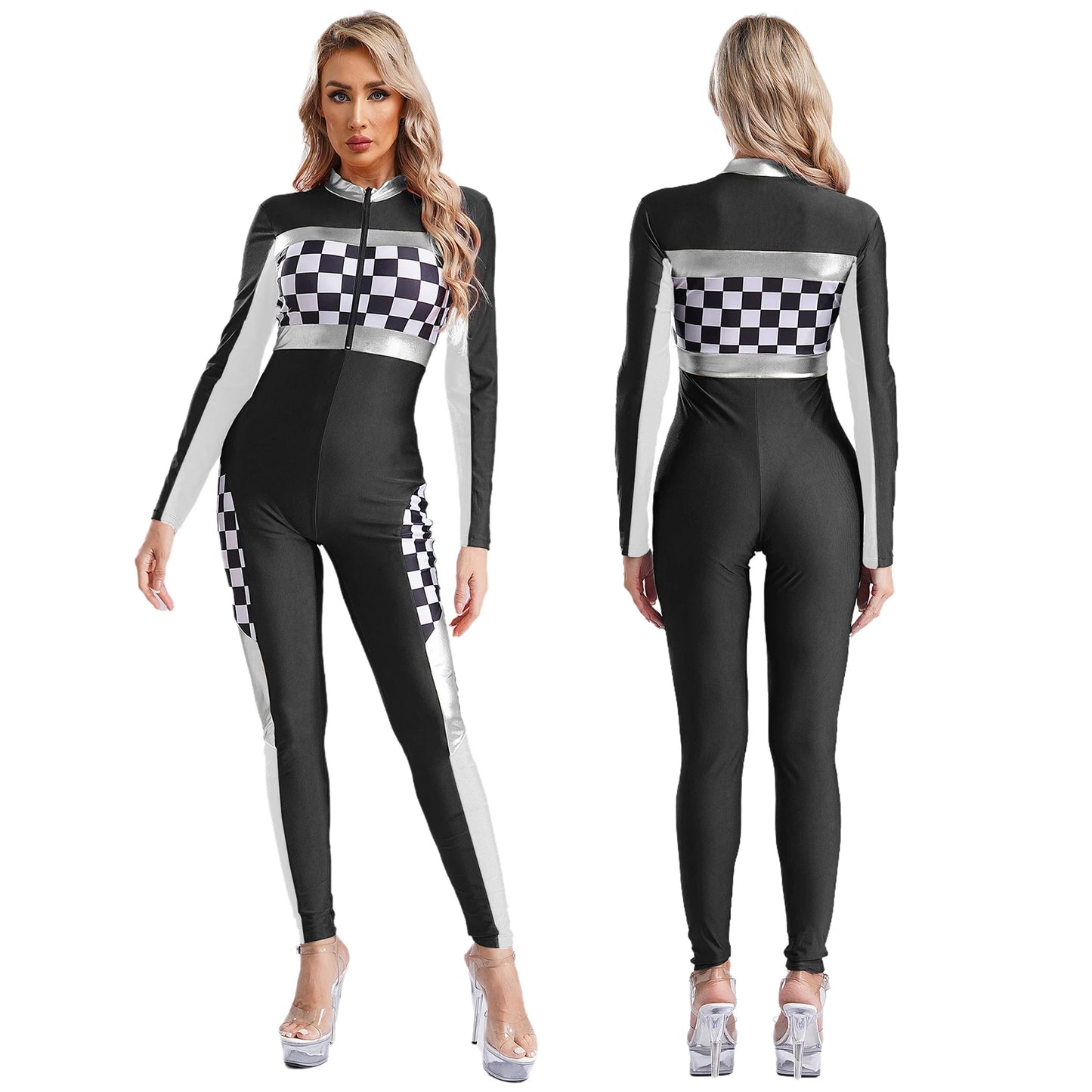 Damen Rennwagen Fahrer Overall Halloween Dragster Racer Pullover Kostüm für Themen Party Motorsport Cosplay Kostüm