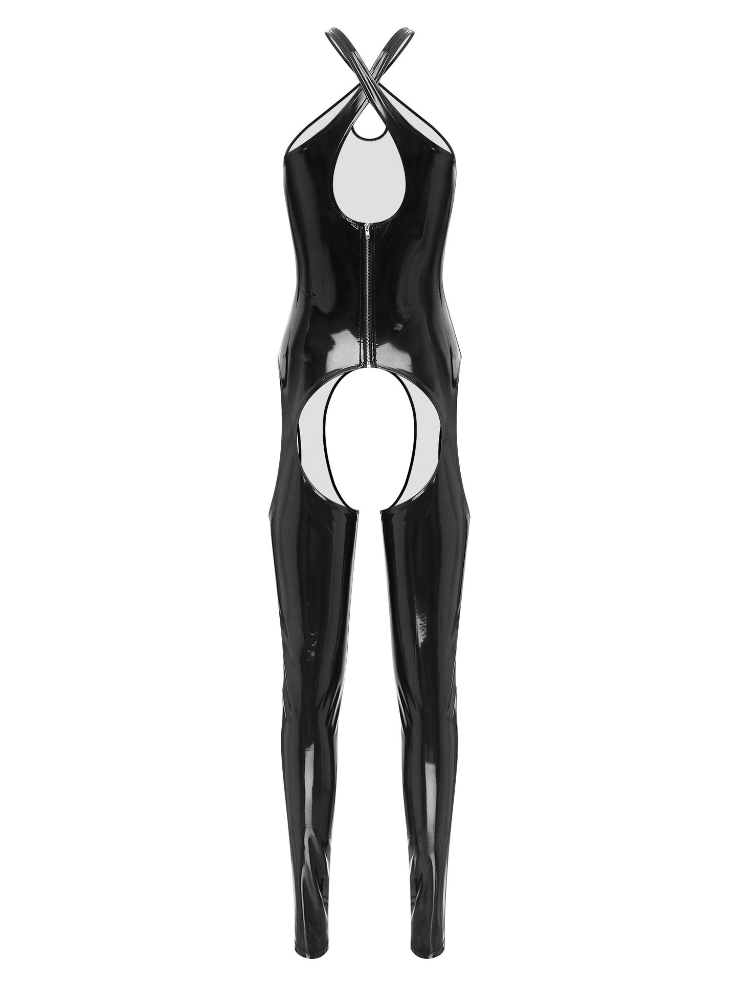 Damen Wet Look Lack leder Bodysuit Jumps uit Catsuit einteilige dünne Teddy Bodycon Dessous Strumpfhose Clubwear