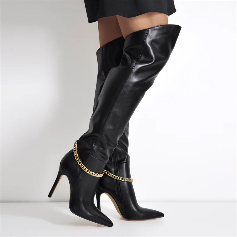 Onlymaker Spitz Über Das Knie Stiefel Frauen Schwarz Seite Zip Dünne Hohe Stiefel Große Größe Dame Mode Klassische Winter stiefel