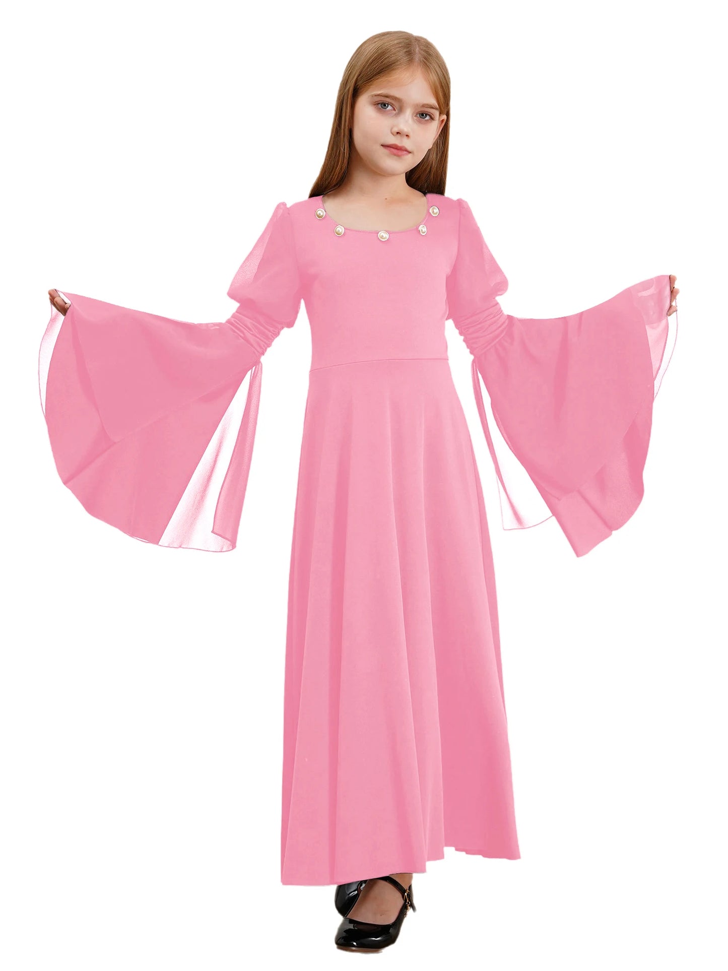 Kinder Mädchen mittelalter liche Renaissance Fee Kostüm Glocken ärmel Perlen viktoria nischen Kleid Retro-Kleid für Halloween Cosplay-Party